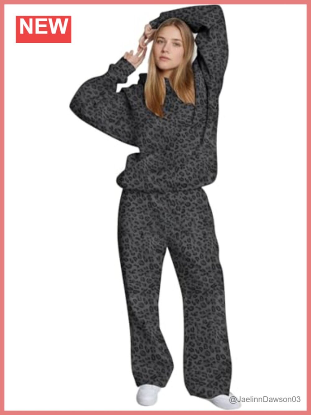 Cheetah Print 2 Piece Hoodie and Sweatpants Set Oversized Fleece Lounge Set